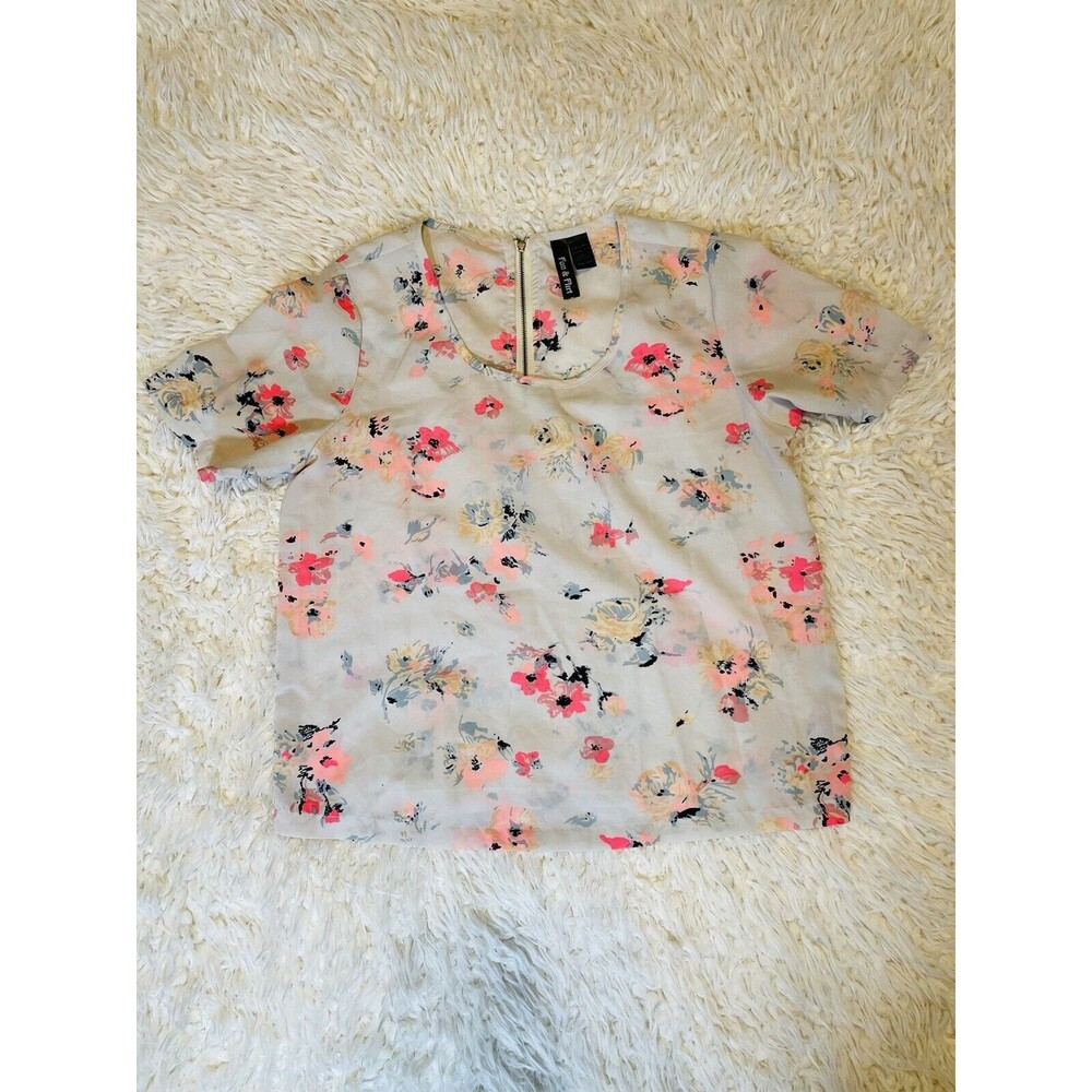 Fun & Flirt Womens Casual Top Blouse Polyester Shirt Sheer Pink Floral Size S